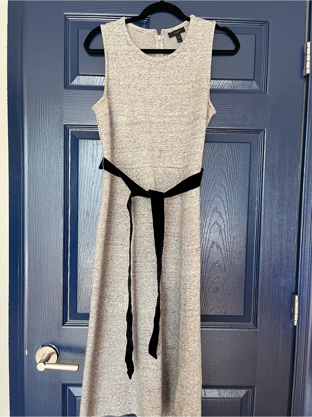 J. Crew Sleeveless Gray Cotton Midi Dress with Velvet/Velour Tie